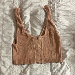 Ribbed Tan Button-Front Crop Top